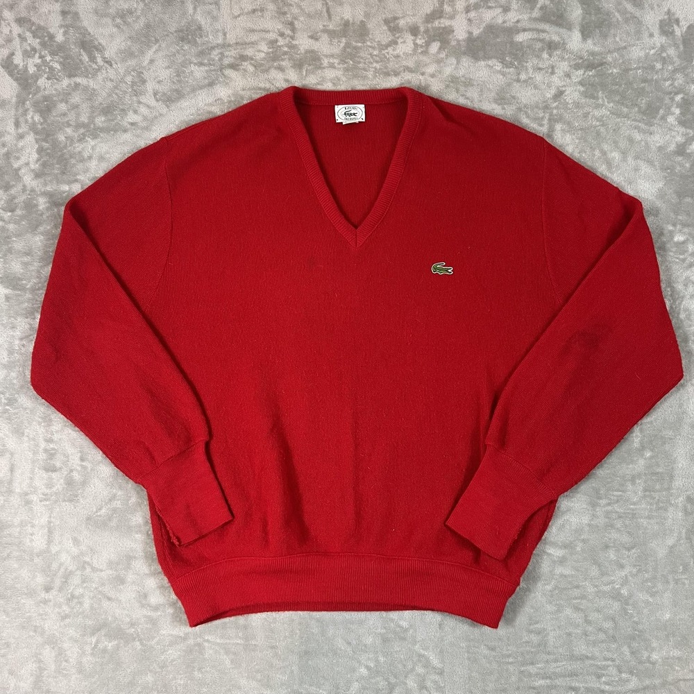 Lacoste Men's V-Neck Sweater in Vibrant Red